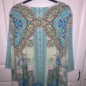 Blue - green, paisley butterfly sleeve tunic.